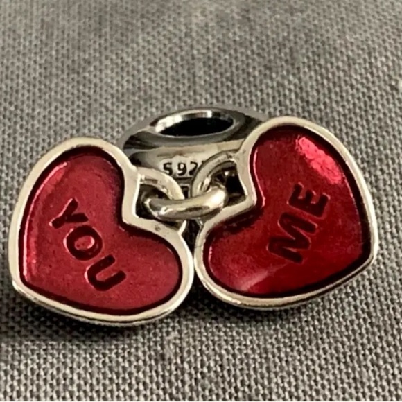 Pandora Jewelry - Authentic Pandora ALE 925 Sterling Silver YOU & ME Heart Dangle Charm 791244CZ